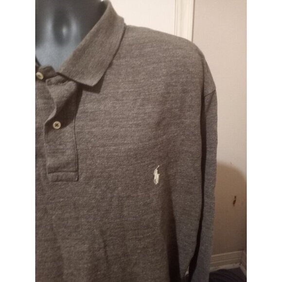 Polo Ralph Lauren Shirt Mens 2XLT 2XL Tall Brown Rugby Polo Long Sleeve Cotton - Picture 6 of 13